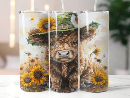 Witchy Highland cow in green witches hat 20oz SKINNY TUMBLER straight wrap 1 jpeg file -not seamless