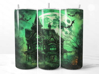 Halloween Haunted House 20oz SKINNY TUMBLER wrap-not seamless