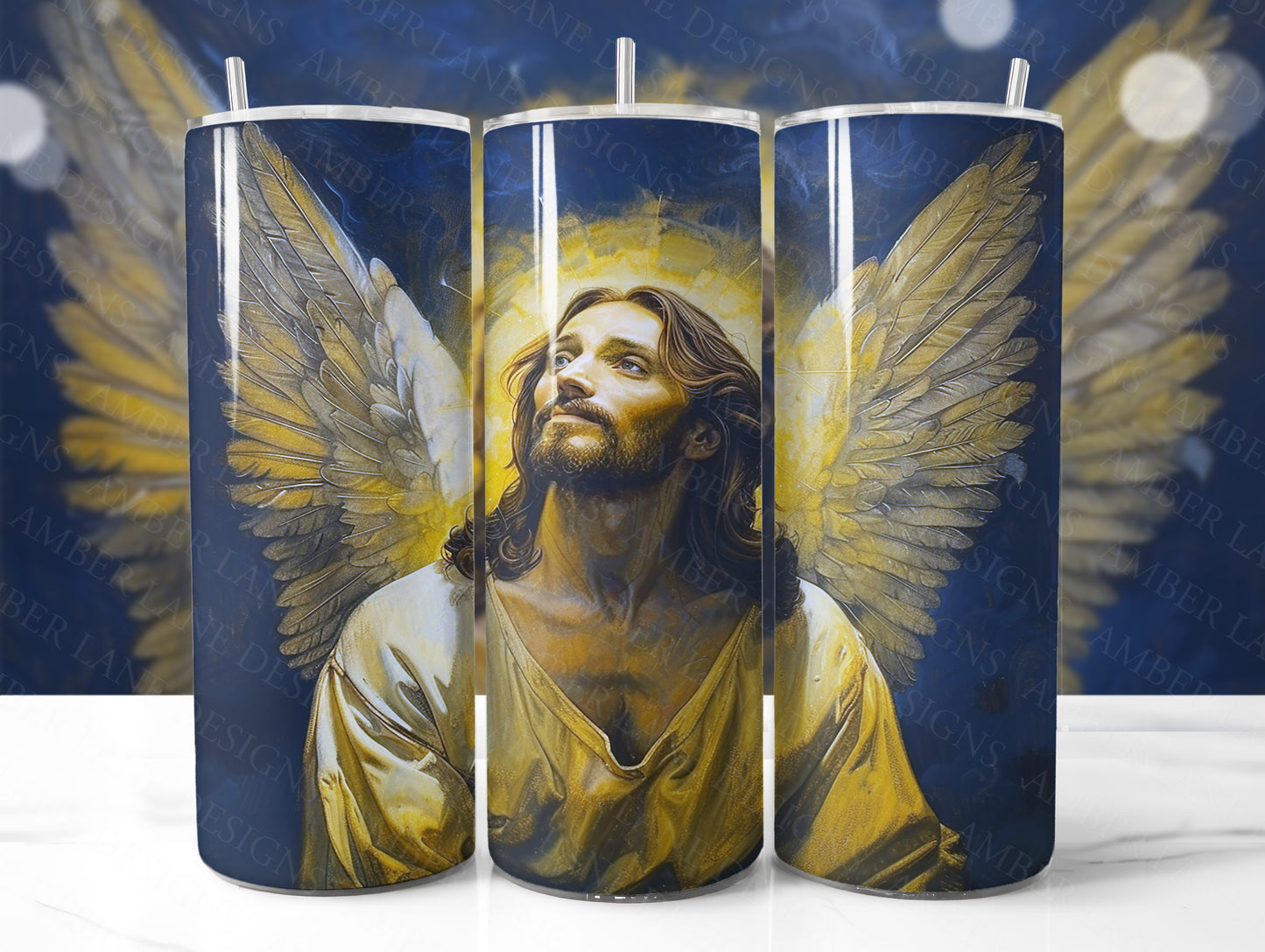 Jesus Christ Heavenly Father 20oz SKINNY TUMBLER wrap- not seamless