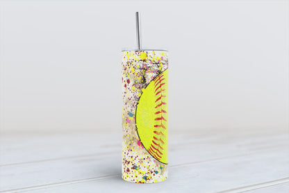 Softball Baseball splatter 20oz SKINNY TUMBLER straight wrap 1 jpeg file