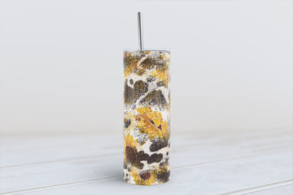 Sunflower and Cowprint 20oz SKINNY TUMBLER straight wrap 1 jpeg file