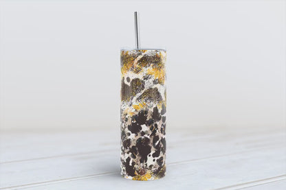 Sunflower Cowhide and Leopard 20oz SKINNY TUMBLER straight wrap 1 jpeg file