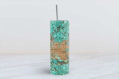 Cowgirl Chic Companion Rustic Elegance: Western Burlap Bliss with a Teal and Turquoise Twist Glitter Tumbler Wrap Southwestern Saddle Style