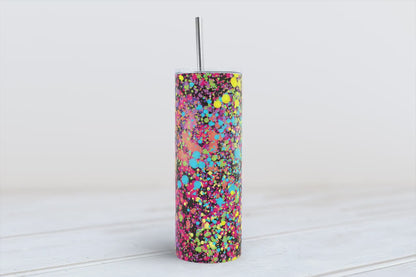 Rainbow splatter 20oz SKINNY TUMBLER straight wrap 1 Jpeg file