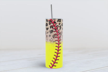 Softball Cheetah glitter laces tumbler 20oz SKINNY TUMBLER straight wrap 1 jpeg file