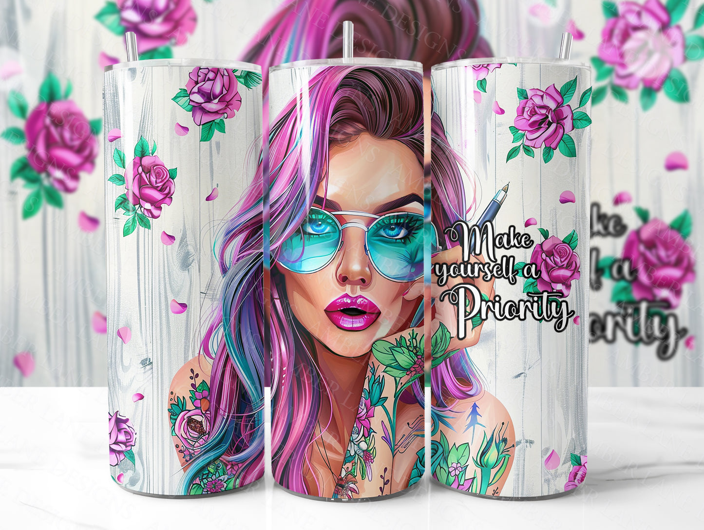 Positive Affirmation Unique tattoo girl  20oz SKINNY TUMBLER wrap-not seamless