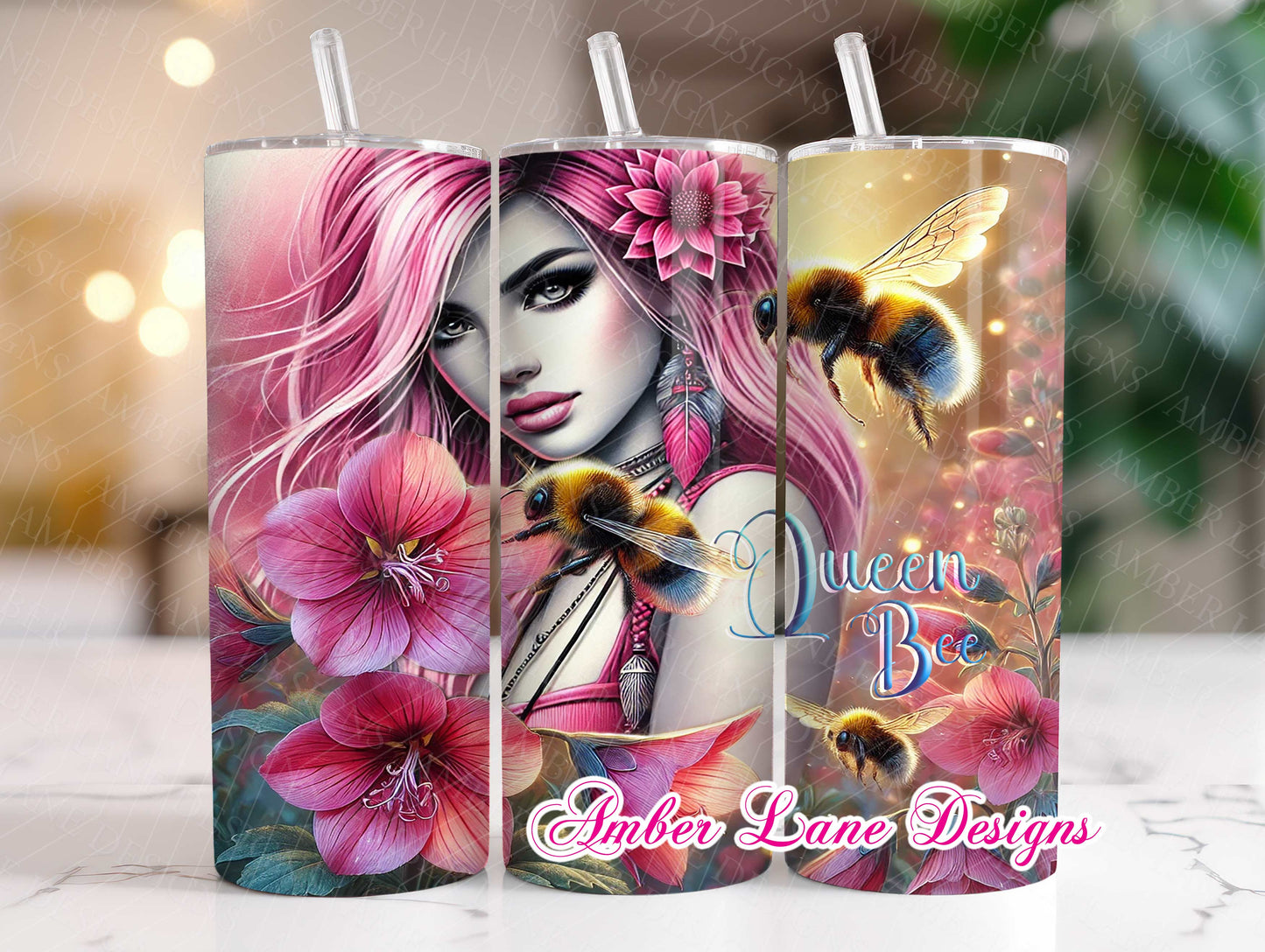 Queen Bee Positive Affirmation Tumbler Wrap Girl with Quote 20oz SKINNY TUMBLER straight wrap 1 jpeg file (not seamless)