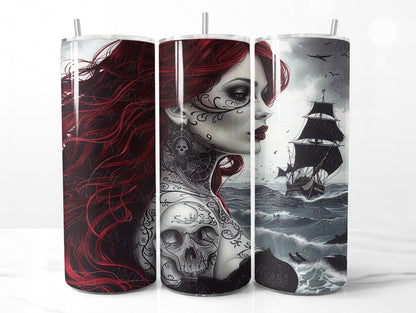 Sea Siren Gothic Tattooed Woman, Nautical Design Tumbler Wrap 20oz SKINNY TUMBLER wrap- not seamless