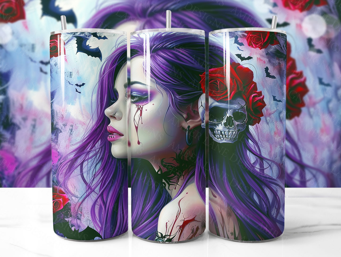 Vampire goth girl Tumbler Wrap 20oz SKINNY TUMBLER wrap- not seamless