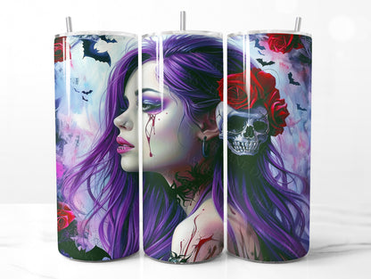 Vampire goth girl Tumbler Wrap 20oz SKINNY TUMBLER wrap- not seamless