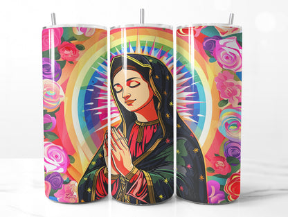 Virgen of Guadalupe 20oz, Virgen de Mexico Roses tumbler, 20oz SKINNY TUMBLER wrap- not seamless